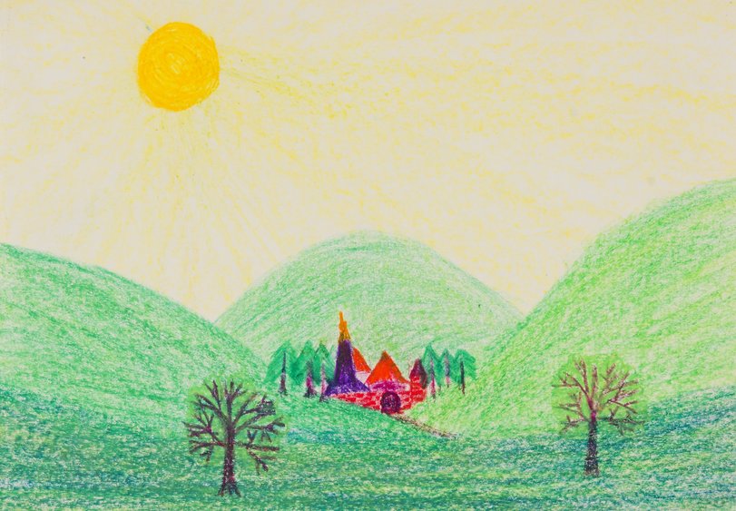 Archiv-Bild „Landschaft mit kleinem Dorf“