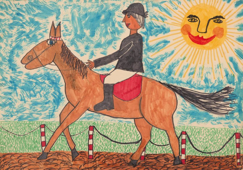 Archiv-Bild „Frau Bormann reitet auf dem Petersberg auf dem Pferd“