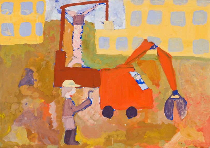 Archiv-Bild „Der Bauarbeiter weist den Baggerführer ein“