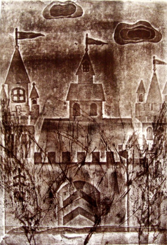 Archiv-Bild „Traumschloss mit Zeichnung und Druckstock“