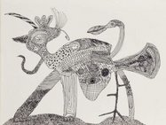 Filzstift-/Finelinerzeichnung mit dem Titel „Fabelwesen“
