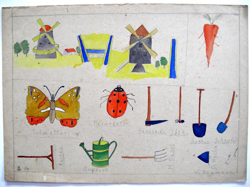 Archiv-Bild „Windmühle, Garten, Schmetterling, Marienkäfer“