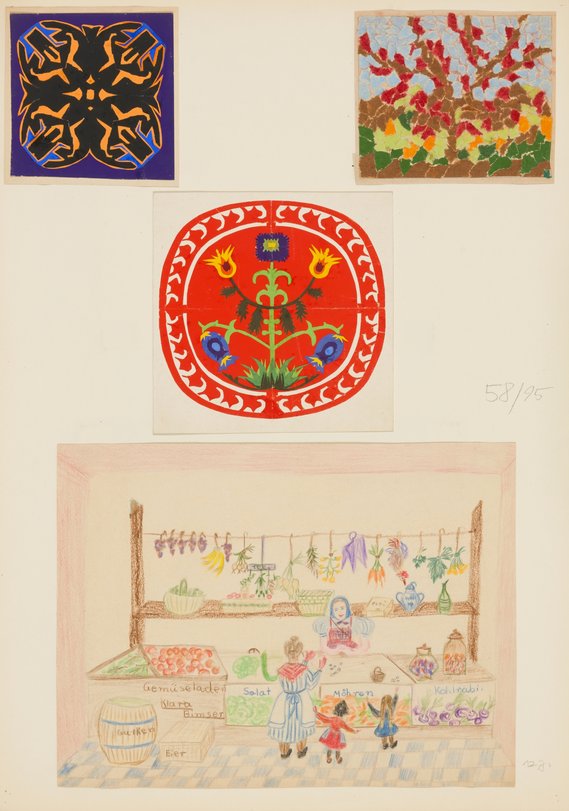 Archiv-Bild „Drei Papierarbeiten; Im Gemüseladen“