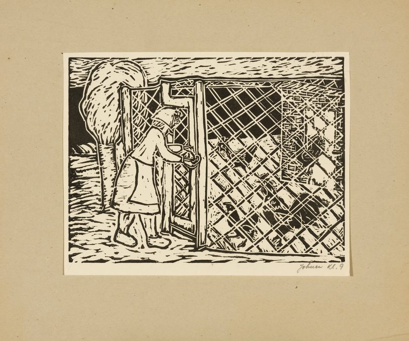 Archiv-Bild „Bäuerin beim Füttern von Hühnern“