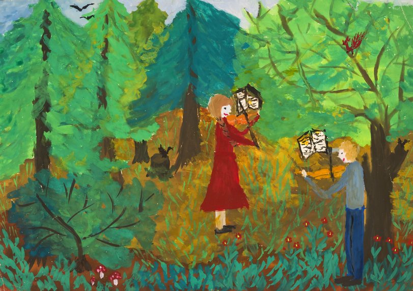 Archiv-Bild „Kinder mit Laternen im Wald“