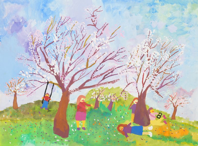 Archiv-Bild „Frühling – Spielende Kinder auf einer Wiese“