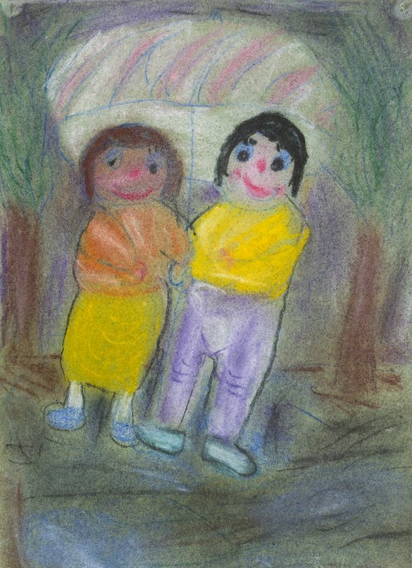 Archiv-Bild „Kinder unterm Regenschirm“