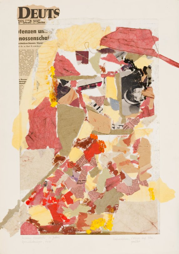 Archiv-Bild „„Fachwerkhaus“: Collage auf Vlies, genäht“