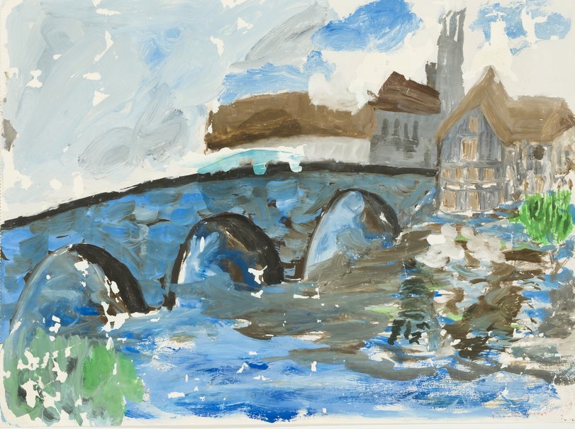 Archiv-Bild „Fluss und Brücke vor einer Stadt“