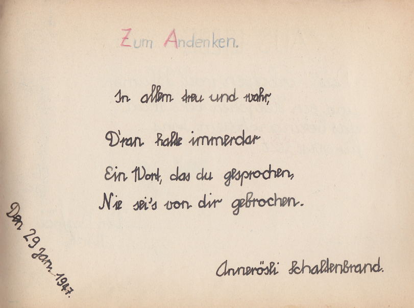 Archiv-Bild „Eintrag in ein Poesiealbum“