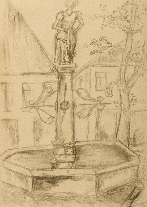 Archiv-Bild „Stadtansicht mit Brunnen“