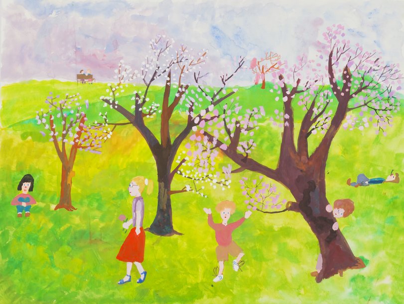 Archiv-Bild „Frühling – Spielnde Kinder auf einer Wiese“