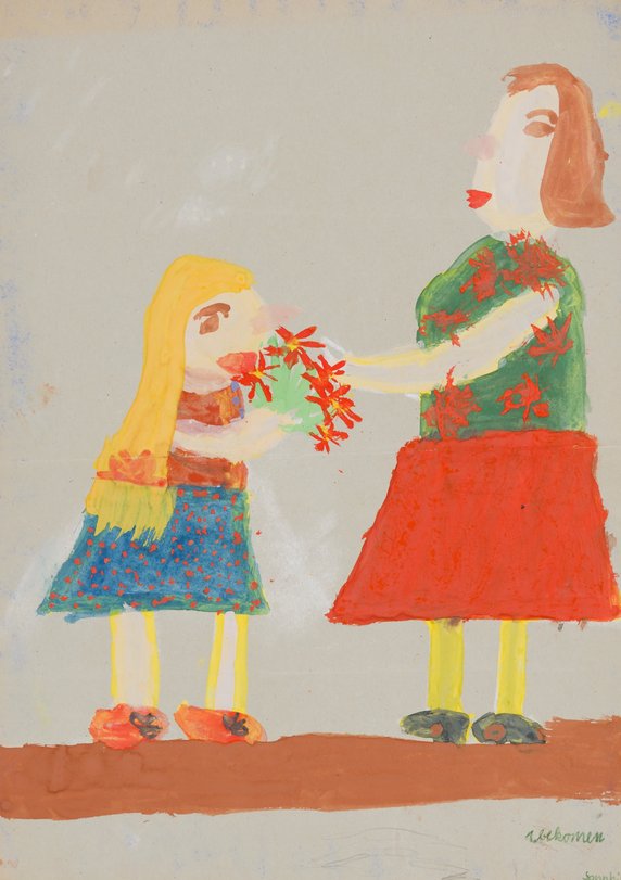 Archiv-Bild „Kind schenkt Frau Blumen“