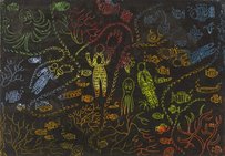 Wachskratztechnik mit dem Titel „Unterwasserforscher“