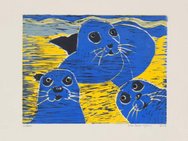 Druck/Holzschnitt mit dem Titel „Robben“
