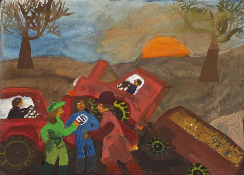 Archiv-Bild „Ein Traktor fährt am frühen Morgen zur Kartoffelernte“