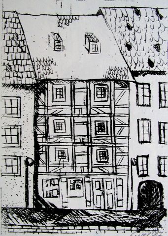 Archiv-Bild „Gutenberg-Gymnasium, Grafikmappe: Fachwerkhaus“