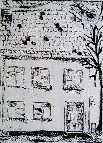 Archiv-Bild „Gutenberg-Gymnasium, Grafikmappe: Fachwerkhaus“