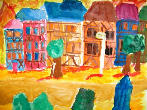 Archiv-Bild „Domplatz mit Häusern in Regenbogenfarben“