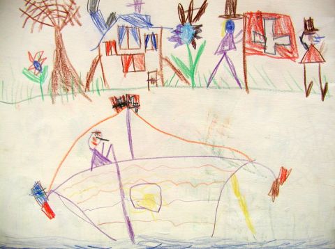 Archiv-Bild „Boot auf dem Wasser mit Ufer“