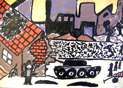 Archiv-Bild „Zyklus zu Bertolt Brecht : Der Kinderkreuzzug, Zerschossener Bauernhof 1“