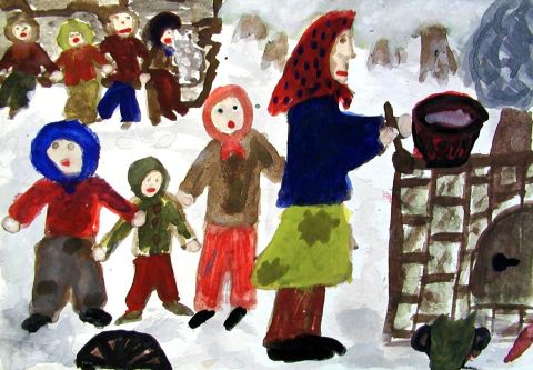 Archiv-Bild „Zyklus zu Bertolt Brecht : Der Kinderkreuzzug, Beim Brotbacken“