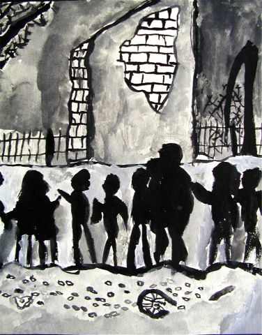 Archiv-Bild „Zyklus zu Bertolt Brecht : Der Kinderkreuzzug, Zerschossener Bauernhof 2“