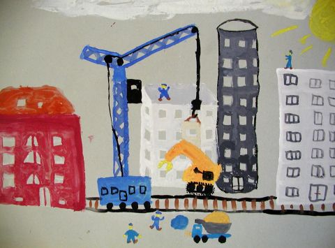 Archiv-Bild „Baustelle mit blauem Kran“