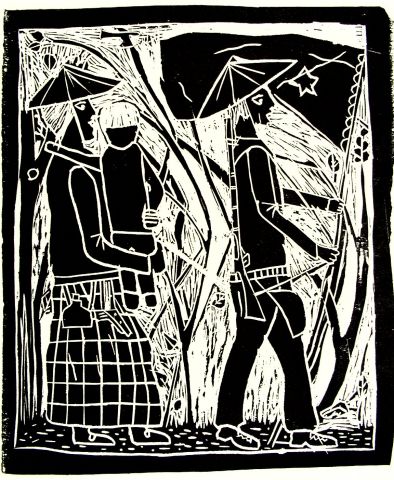 Archiv-Bild „Kämpfer mit Fahne, Mutter und Kind“