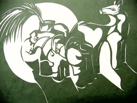 Archiv-Bild „Scherenschnitt mit  Pferden und Krug“