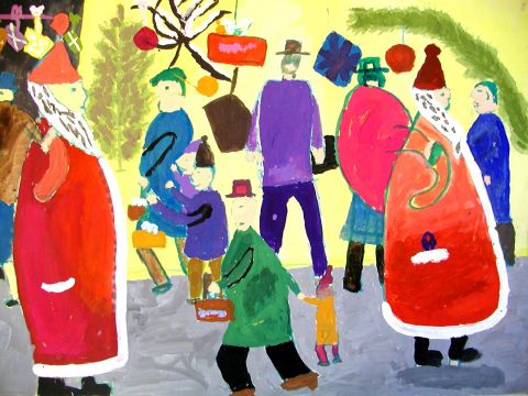 Archiv-Bild „Zwei Weihnachtsmänner vor dem Kaufhaus“