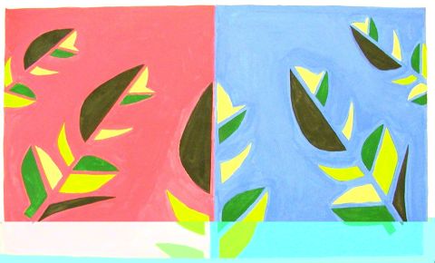 Archiv-Bild „Stilisierte Pflanzen auf Rot und Blau“