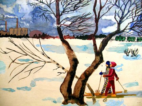 Archiv-Bild „Landschaft mit Schiläufern“