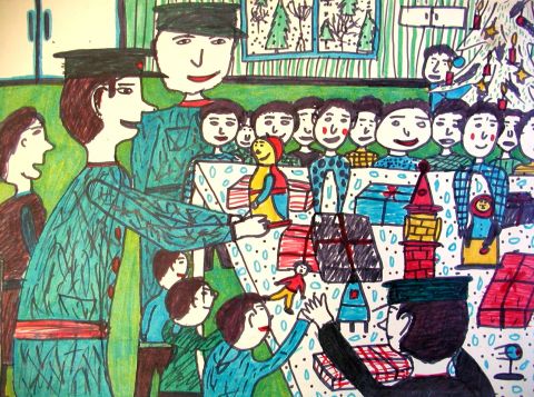 Archiv-Bild „Sowjetische Soldaten beschenken einen Kindergarten“