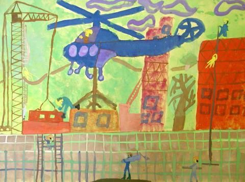 Archiv-Bild „Der fliegende Kran baut ein Haus“