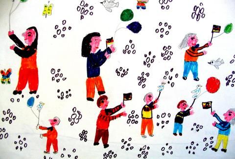 Archiv-Bild „Pioniere mit Fähnchen und Tauben“