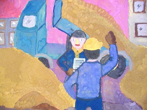 Archiv-Bild „Mein Vater zeigt dem Fahrer, wo er Kies abladen kann“