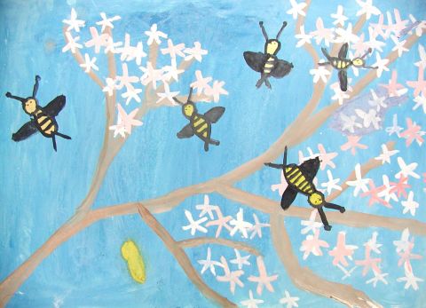 Archiv-Bild „Blühender Zweig mit Bienen“