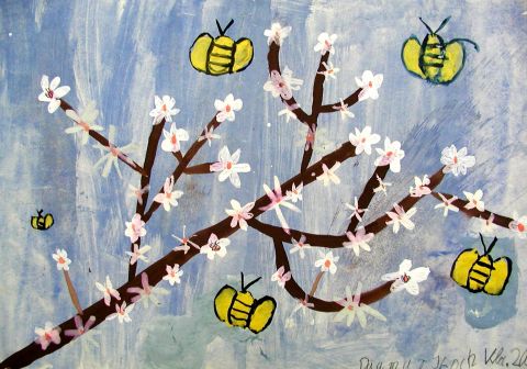 Archiv-Bild „Blühender Zweig mit Bienen“