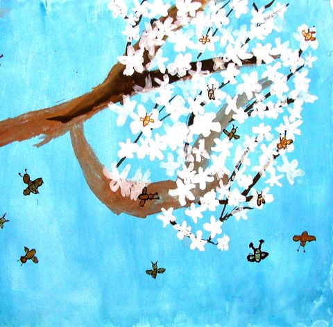 Archiv-Bild „Blühender Zweig mit Bienen“