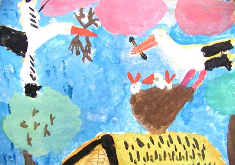 Archiv-Bild „Storchennest auf dem Dach“