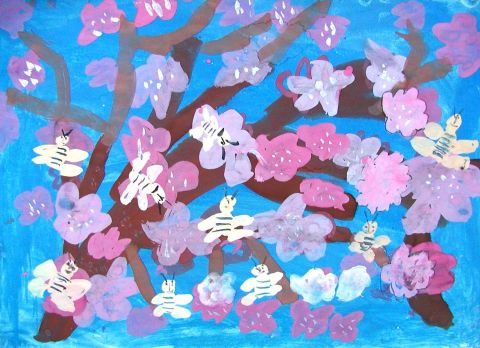 Archiv-Bild „Blühender Zweig mit Bienen“