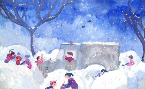 Archiv-Bild „Eine verwehte Straße wird geräumt“