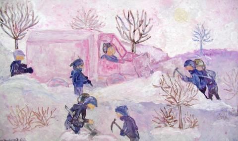 Archiv-Bild „Eine verwehte Straße wird geräumt“