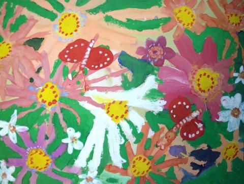 Archiv-Bild „Schmetterlinge fliegen über mein Blumenbeet“