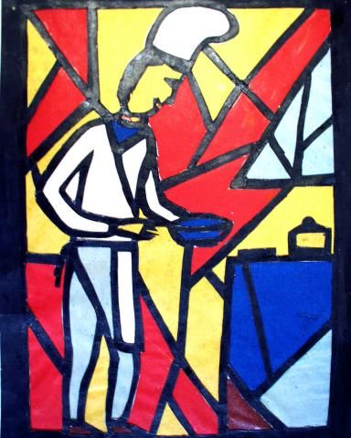 Archiv-Bild „Leuchtfenster: Koch, Teil einer Gemeinschaftsarbeit, 35 Jahre DDR“