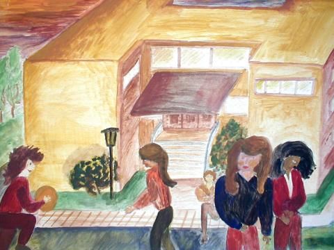 Archiv-Bild „Vor dem Schulgebäude“