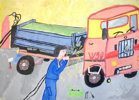 Archiv-Bild „Reparatur am LKW W 50“