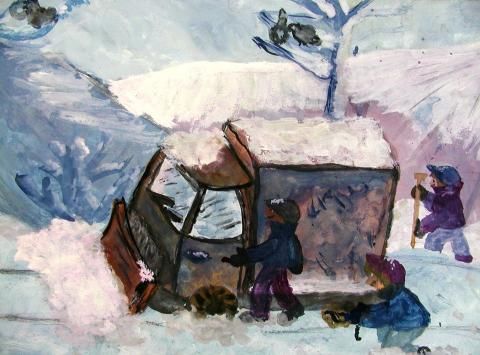 Archiv-Bild „Eine verwehte Straße wird geräumt“