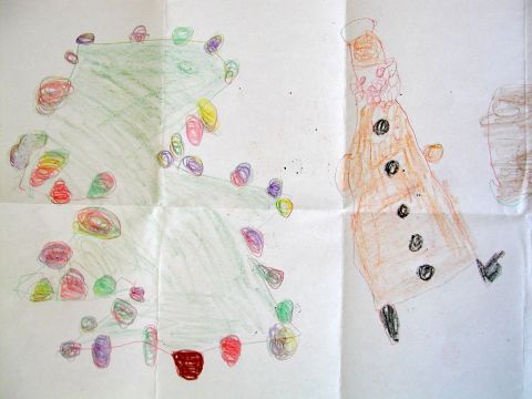 Archiv-Bild „Weihnachtsbaum mit Kerzen, Weihnachtsmann und Sack“